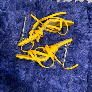 Yellow leather Lace Up Sandals
